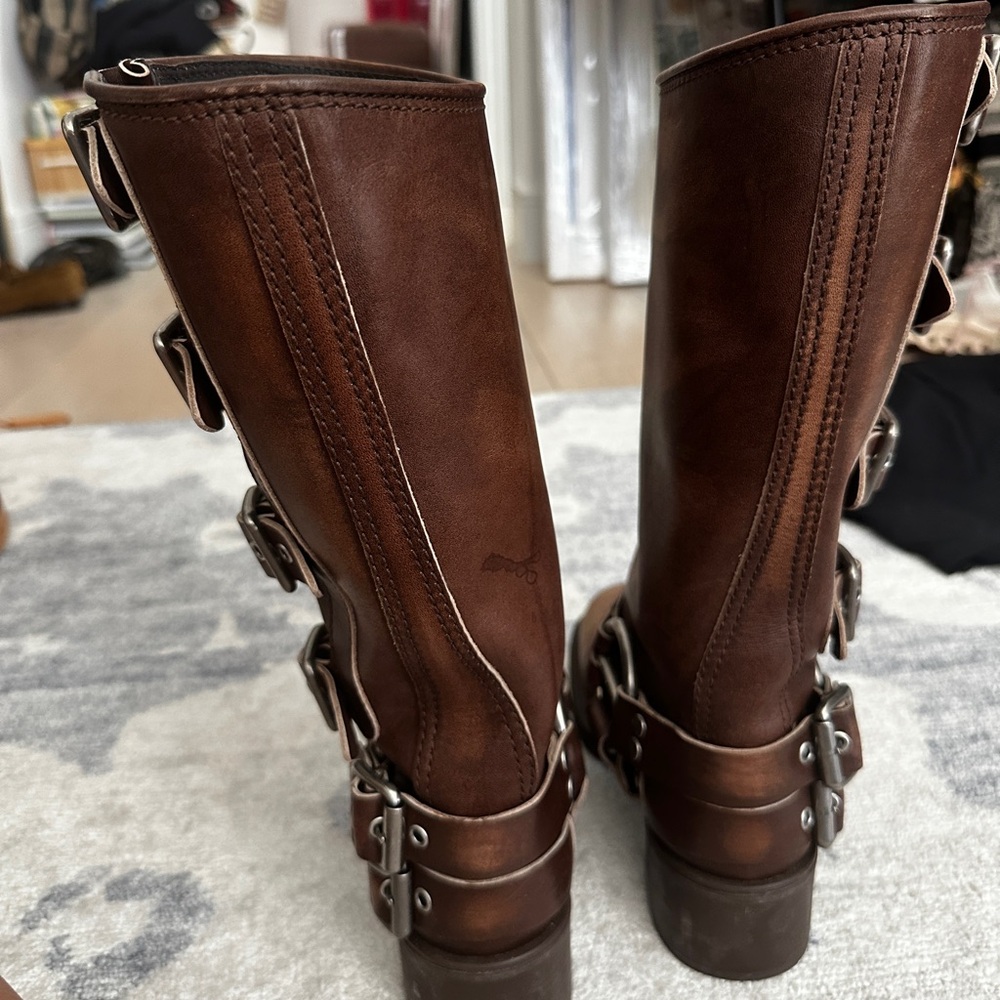 Miu Miu Brown Leather Buckle Boots - Picture 2 of 4